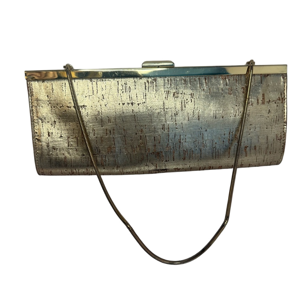 #174 Banana Republic Gold Cork Satchel Clutch